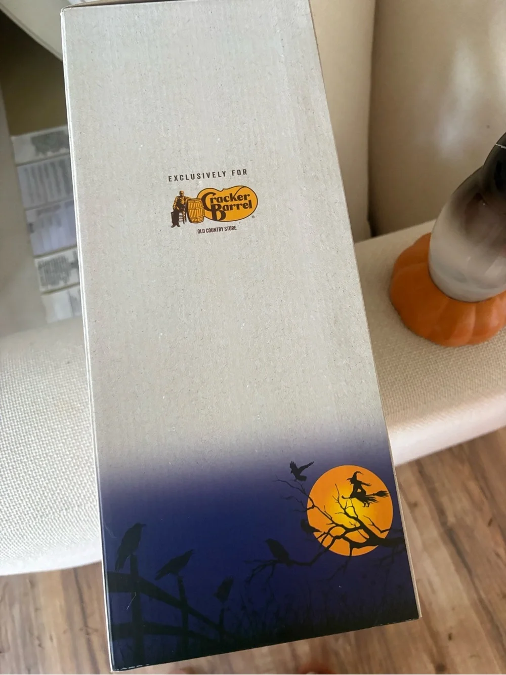 Cracker Barrel Black Cat Halloween Lantern with Orange Base and Purple Hat